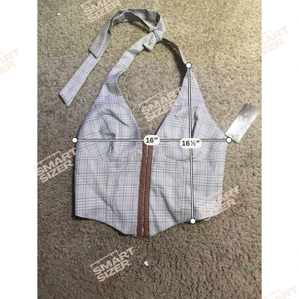 Ellen's Story Plaid Halter Corset Top Grey Brown Glen Check Hook & Eye NWT - Picture 3 of 4